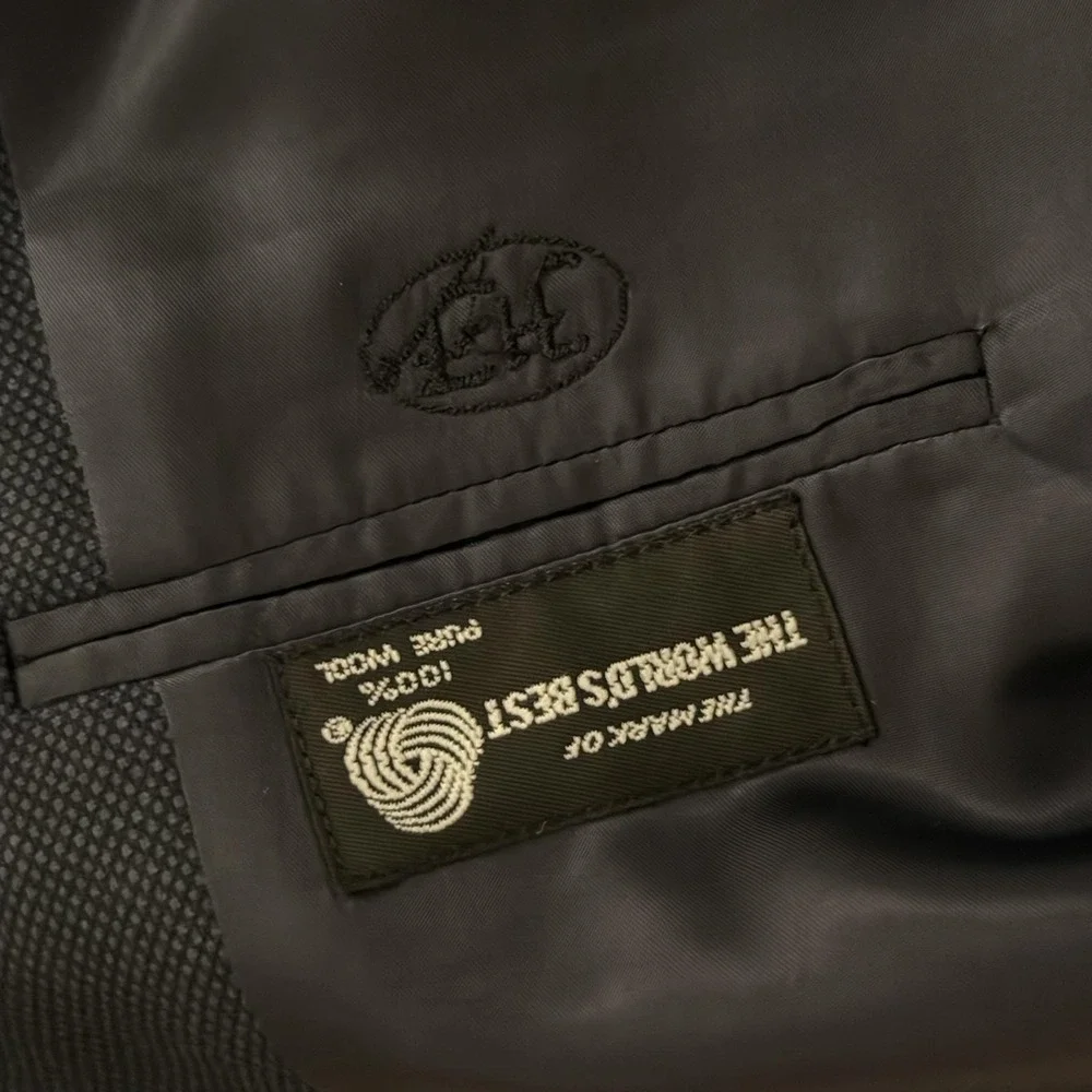 Hickey Freeman Suit Jacket Mens 39R Dark‎ Navy Gray Geometric Canterbury Blazer